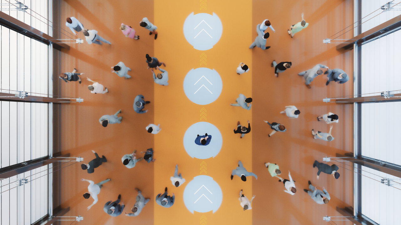 Person standing out in a crowd